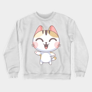 He cute cat waving his hand while laughing Crewneck Sweatshirt